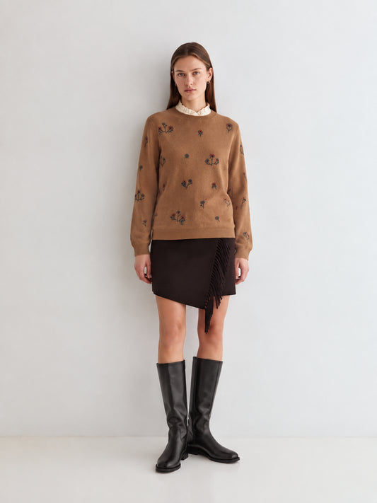MAGLIONE CON RICAMO FLOREALE CAMEL 45536-509 YERSE