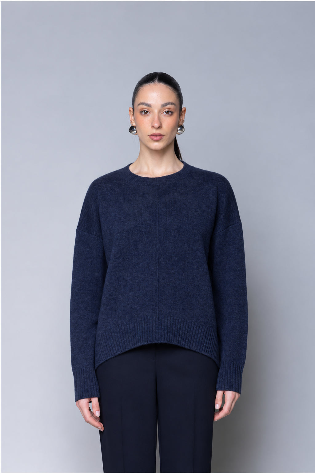 MAGLIA 100% LANA CON MANICHE RAGLAN BLU NOTTE KAOS