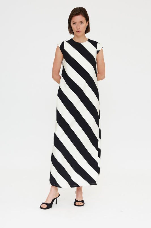 ABITO LUNGO STAMPA RIGA DIAGONALE BLACK & WHITE COMPANIA FANTATICA