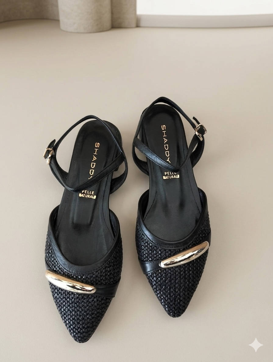 SLINGBACK CINTURINO BIMATERIALE NERO SHADDY