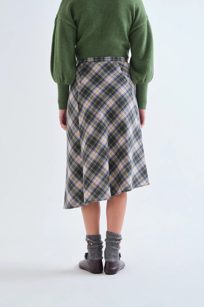 GONNA MIDI 100% COTONE STAMPA CHECK VERDE 63C/11036 COMPANIA FANTASTICA
