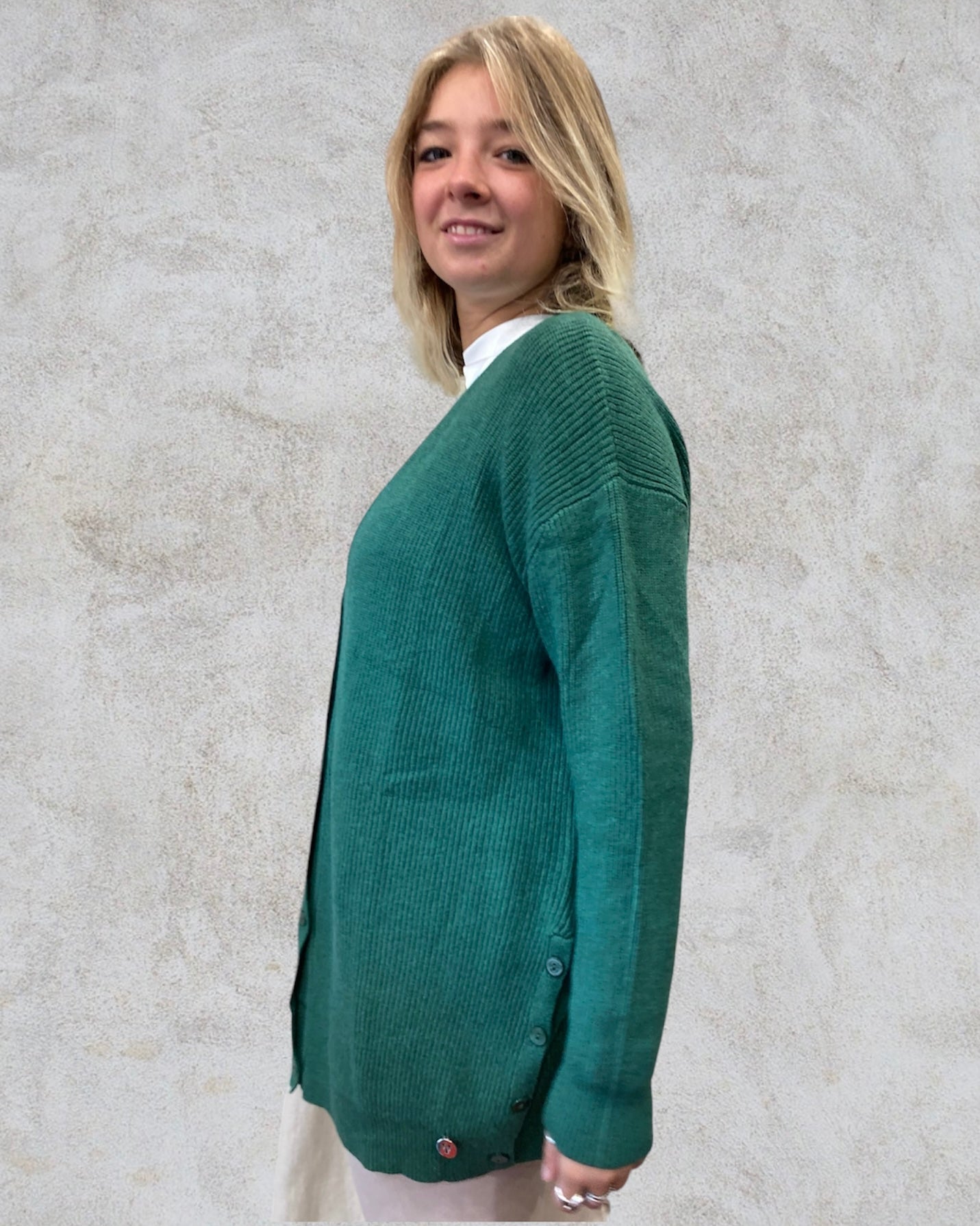 CARDIGAN CON BOTTONI E SPACCHI VERDE WHITE WISE