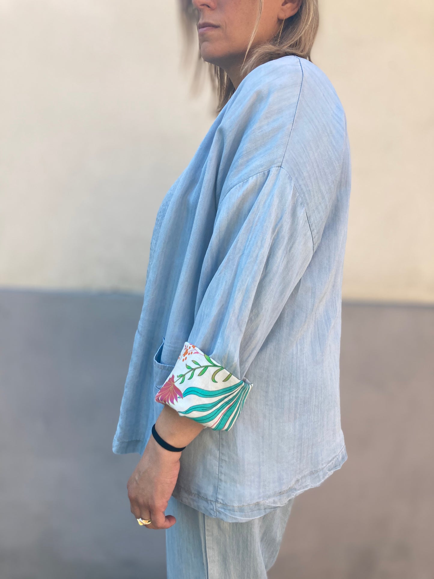 KIMONO CORTO CHAMBRAY AZZURRO WÙSIDE