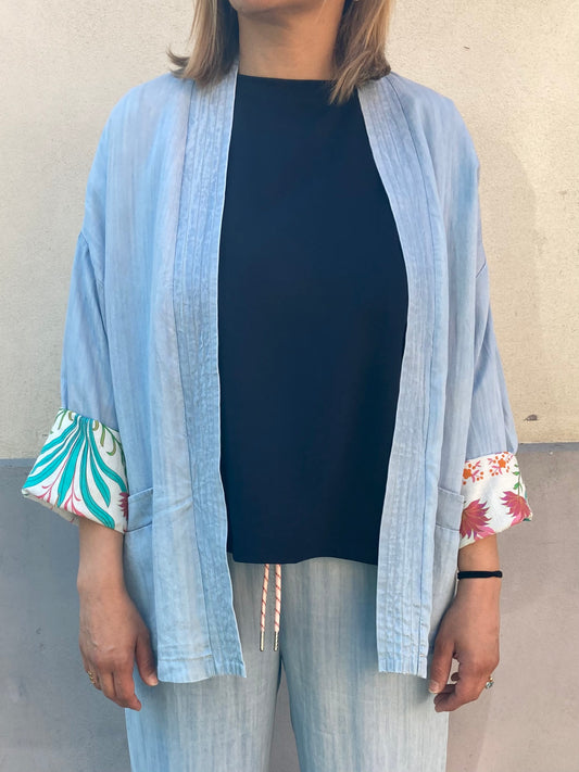 KIMONO CORTO CHAMBRAY AZZURRO WÙSIDE