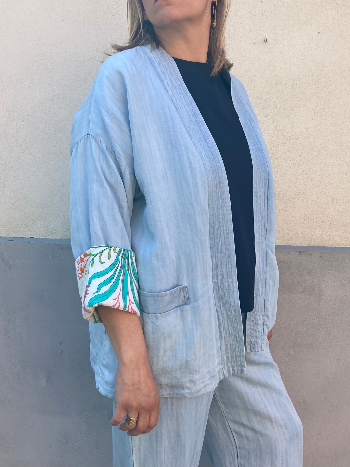 KIMONO CORTO CHAMBRAY AZZURRO WÙSIDE