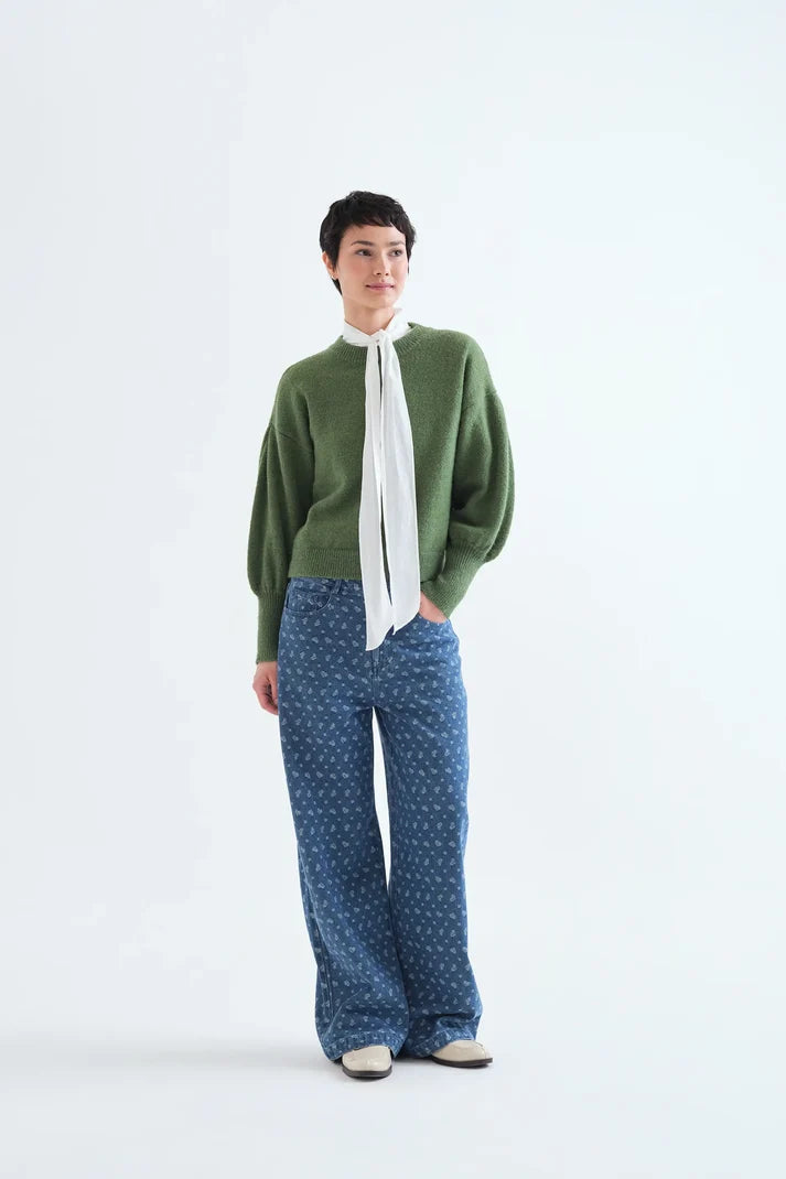 MAGLIA GIROCOLLO CON MANICHE A PALLONCINO VERDE 63C/10247 COMPANIA FANTSTICA