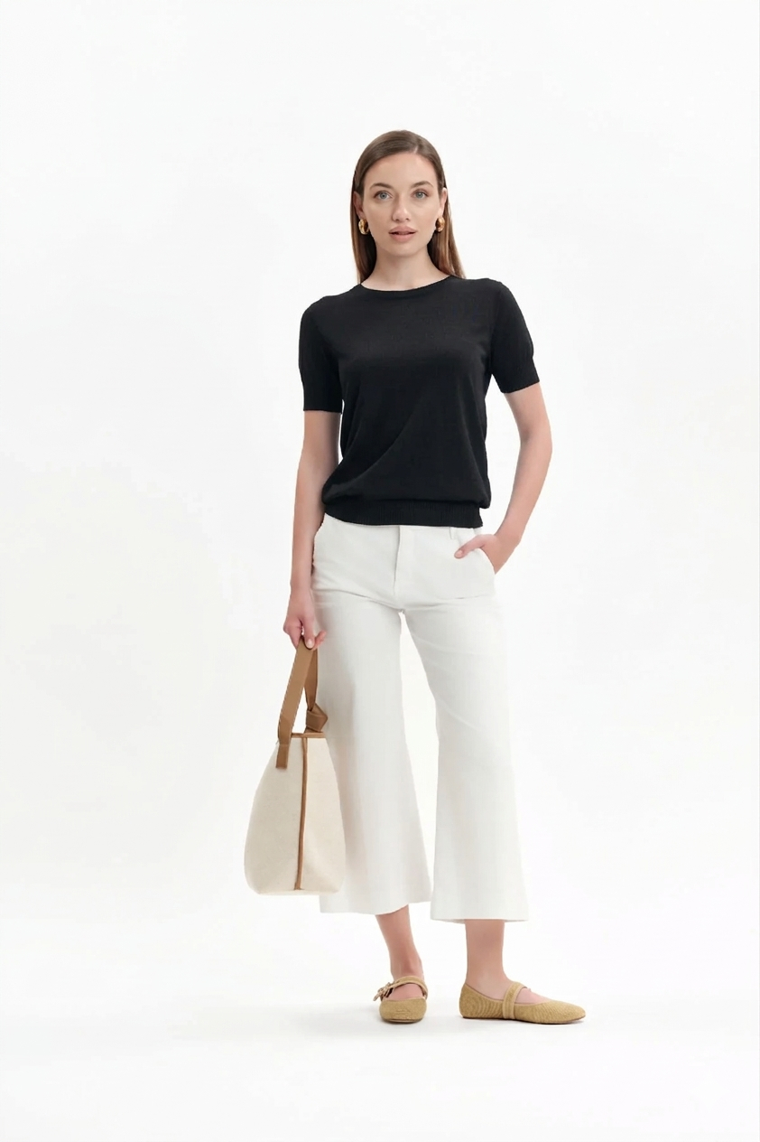 MAGLIA A MANICA CORTA IN VISCOSA SETA WHITE WISE