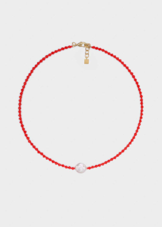 COLLANA PERLINE ROSSE E PERLA BIANCA NALÌ