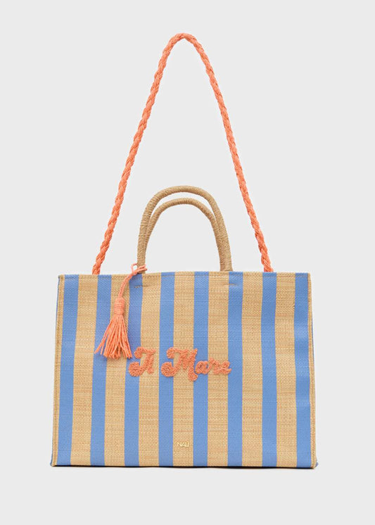 BORSA CAPRI SHOPPER IN RAFIA RIGHE AZZURRE NALÌ