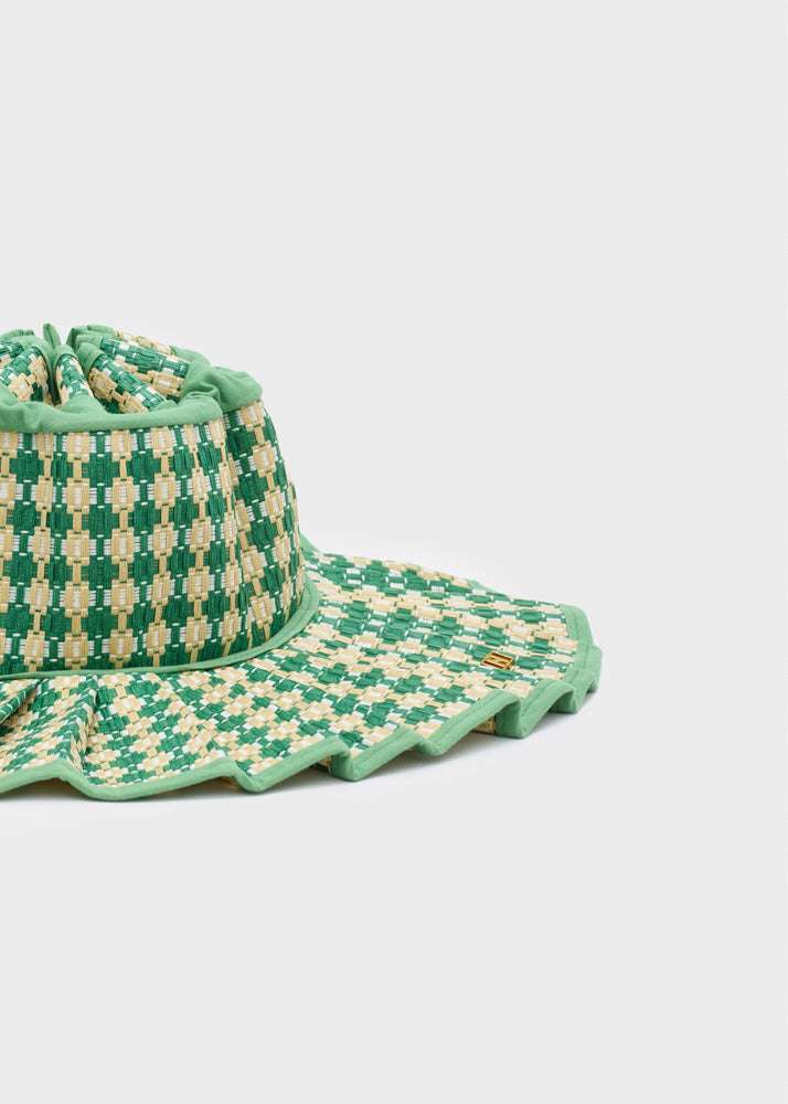 CAPPELLO JING PLISSE' + DUSTBAG VERDE NALÌ
