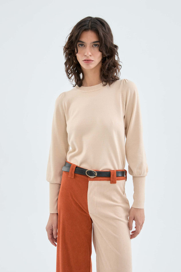 MAGLIA CON MANICHE A SBUFFO BEIGE COMPANIA FANTASTICA