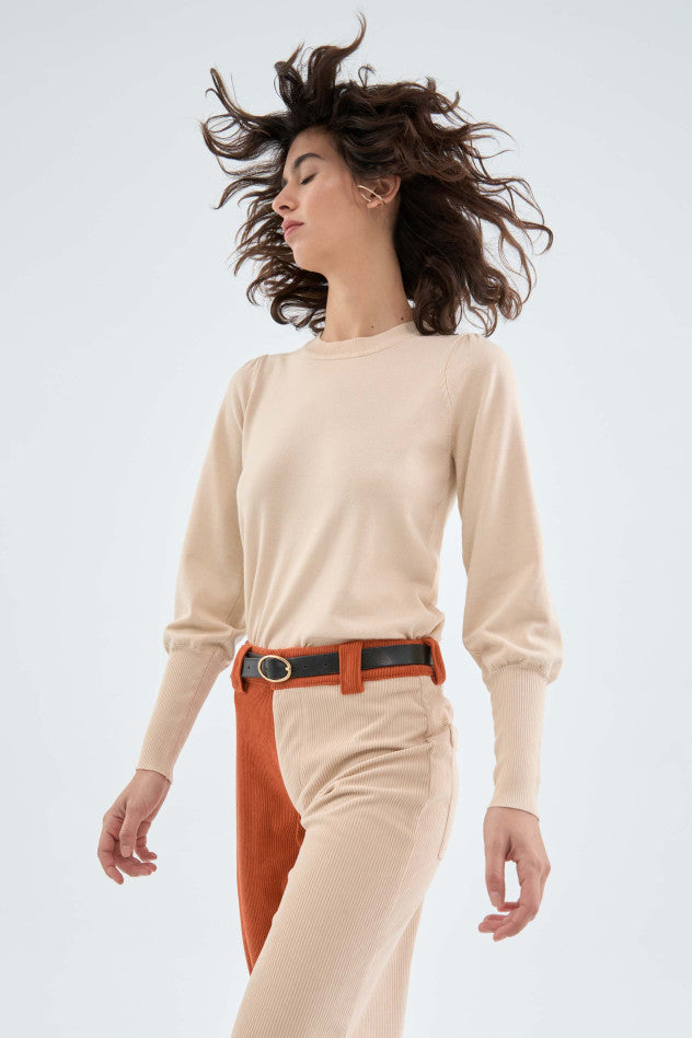 MAGLIA CON MANICHE A SBUFFO BEIGE COMPANIA FANTASTICA