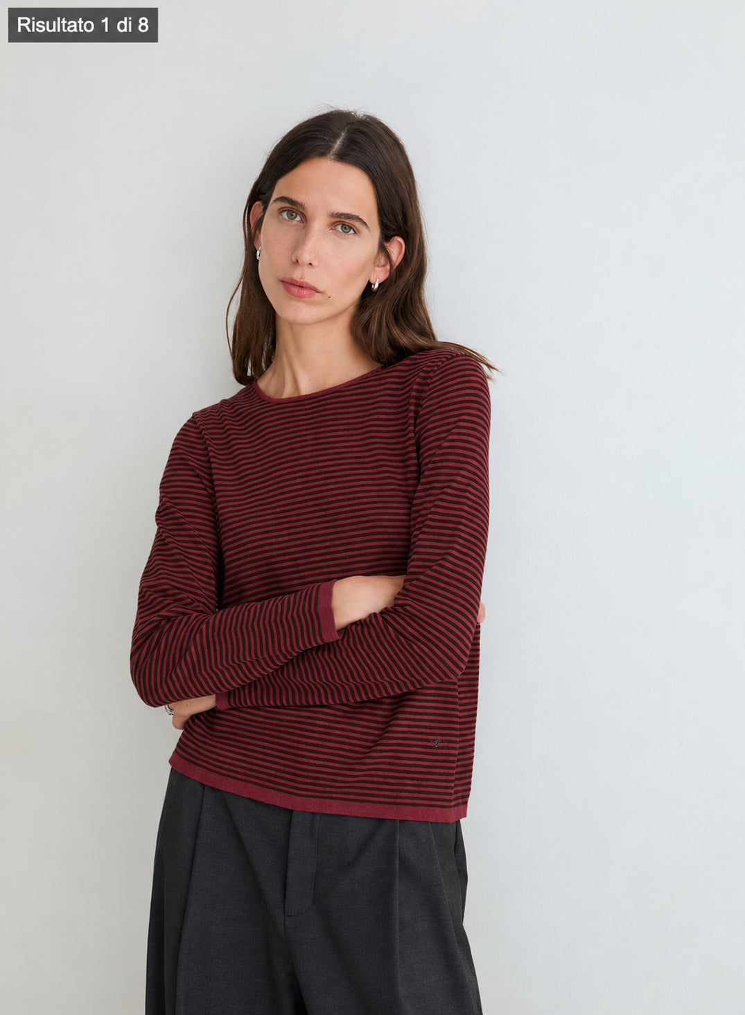 MAGLIA A RIGHE 100% COTONE ORGANICO GRANATA MORO 45501-213 YERSE