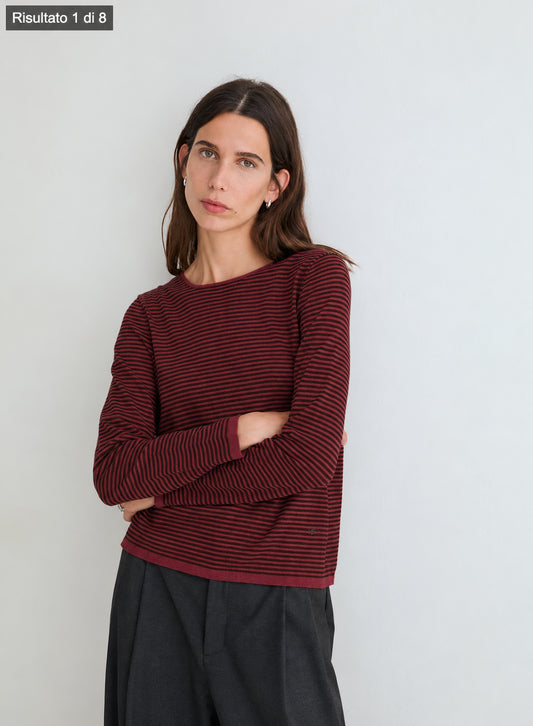 MAGLIA A RIGHE 100% COTONE ORGANICO GRANATA MORO 45501-213 YERSE