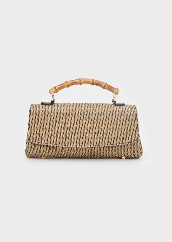 BORSA PALMA IN PAGLIA MANICO IN BAMBOO NERO NALÌ