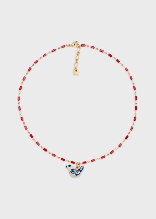 COLLANA PERLINE ROSSE CIONDOLO BLU NALÌ