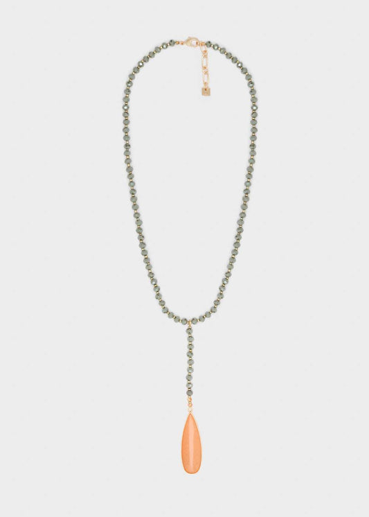 COLLANA LUNGA BEADS GRIGIE+CIOND. ROSA NALÌ