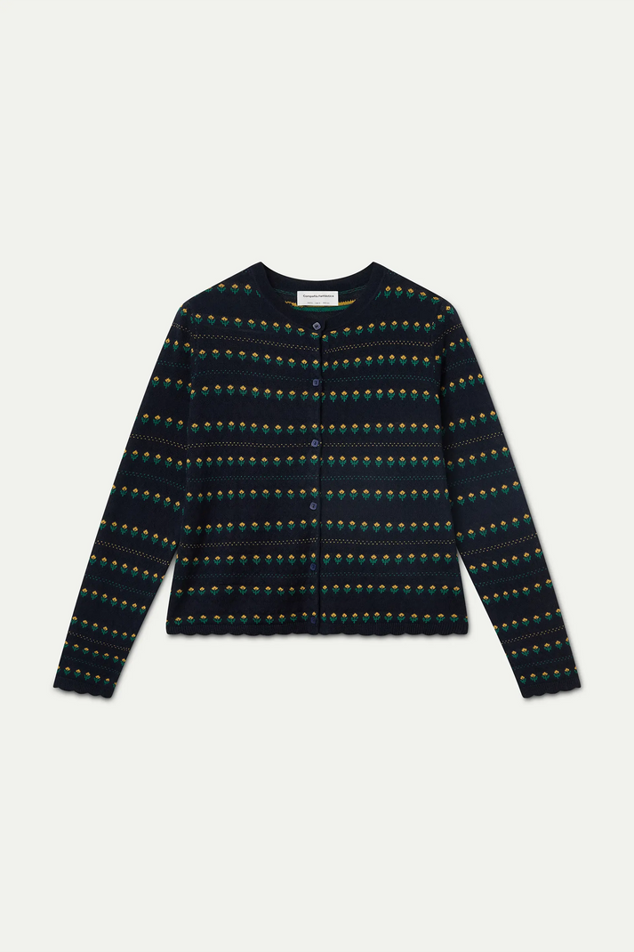 CARDIGAN JACQUARD BLU NAVY FIORI RICAMATI 63C/10218 COMPANIA FANTASTICA