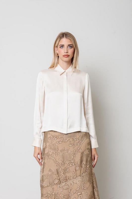 CAMICIA LONG BACK CON SPACCHI DI RASO BURRO KAOS