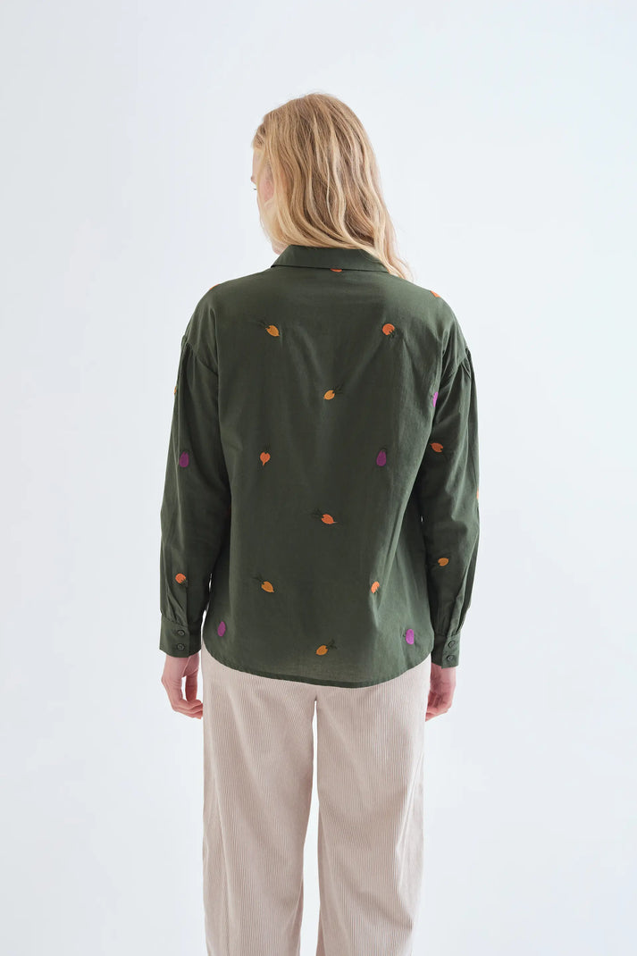 CAMICIA 100% COTONE CON RICAMI VEGETALI 63C/41011 VERDE COMPANIA FANTASTICA