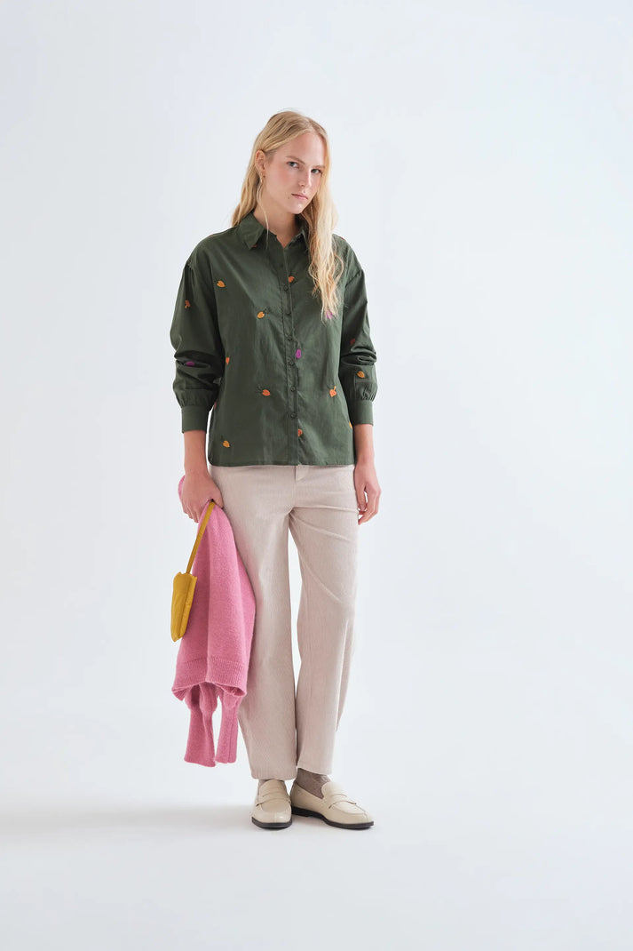 CAMICIA 100% COTONE CON RICAMI VEGETALI 63C/41011 VERDE COMPANIA FANTASTICA