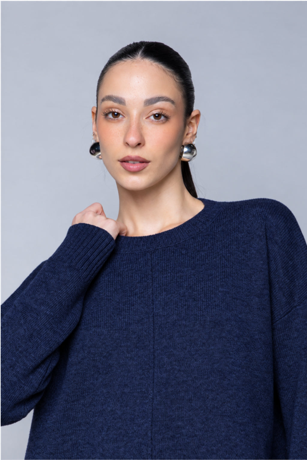 MAGLIA 100% LANA CON MANICHE RAGLAN BLU NOTTE KAOS