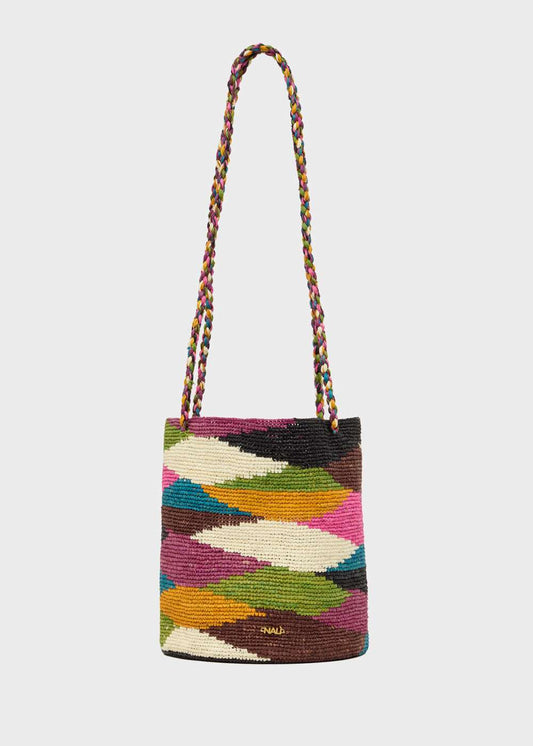 BORSA RHAMA MEDIUM ROMBI IN RAFIA MULTICOLOR NALÌ