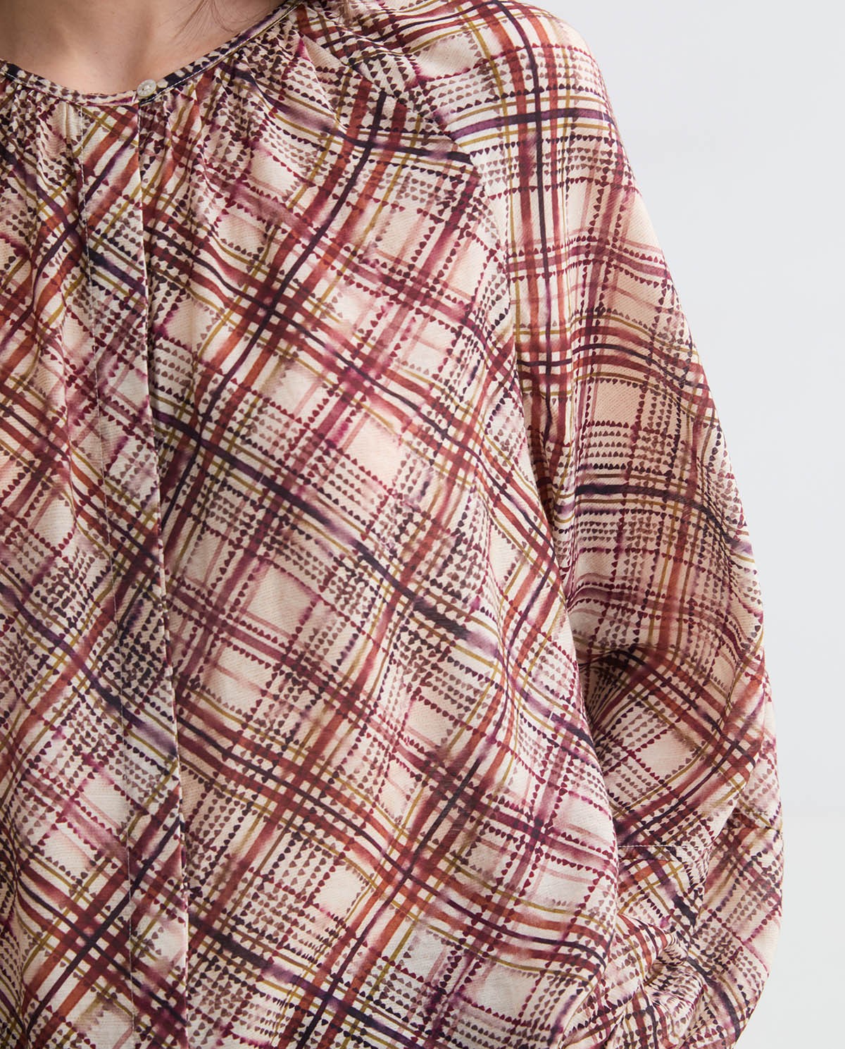 BLUSA IN GARZA A QUADRI ECRÙ YERSE