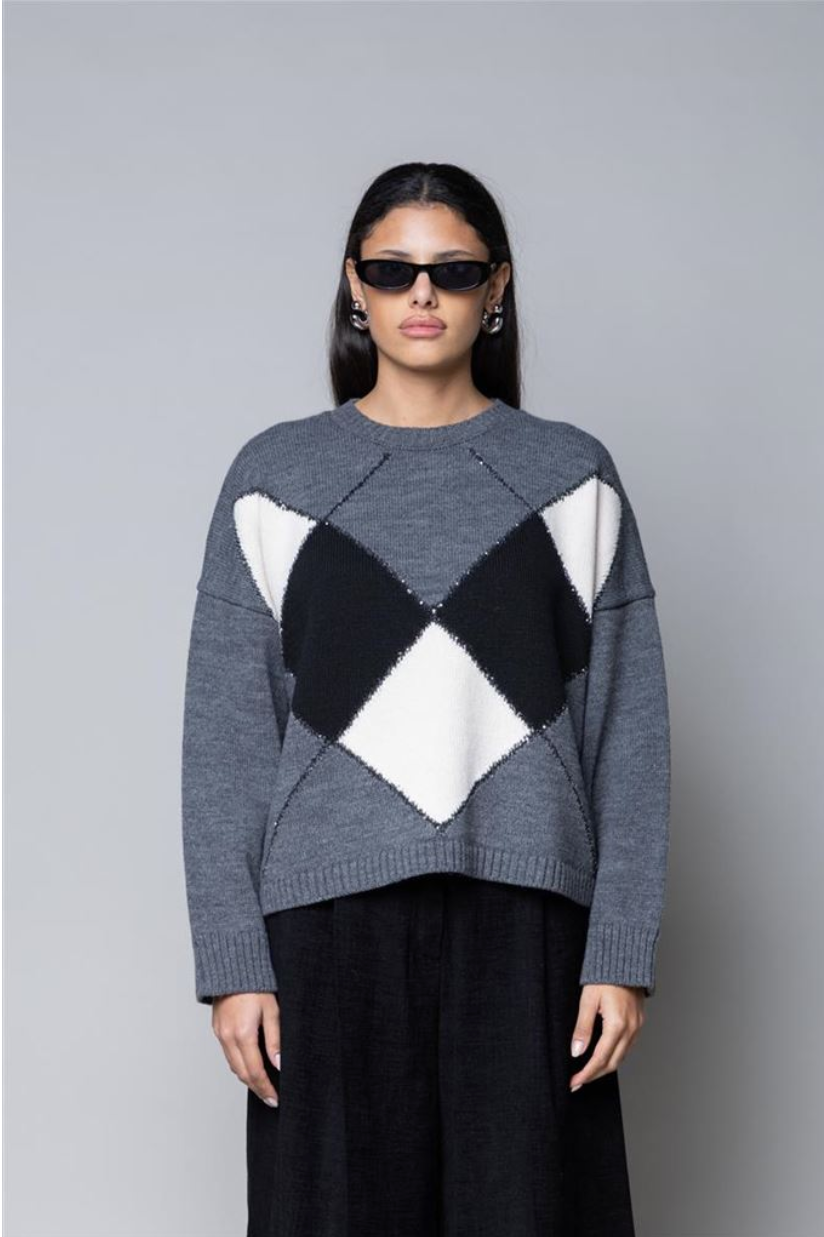MAGLIA JACQUARD ROMBI GIROCOLLO GRIGIO KAOS