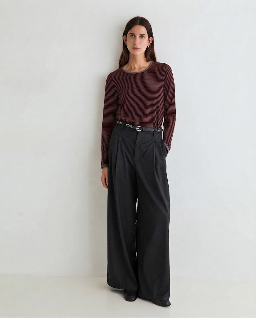 MAGLIA A RIGHE 100% COTONE ORGANICO GRANATA MORO 45501-213 YERSE