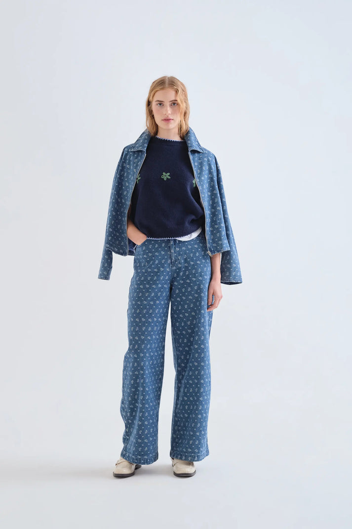 GILET IN MAGLIA BLU FIORI RICAMATI 63C/10317 COMPANIA FANTASTICA