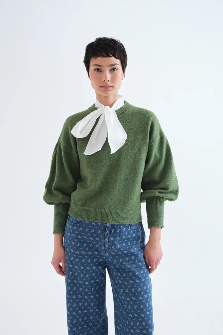 MAGLIA GIROCOLLO CON MANICHE A PALLONCINO VERDE 63C/10247 COMPANIA FANTSTICA