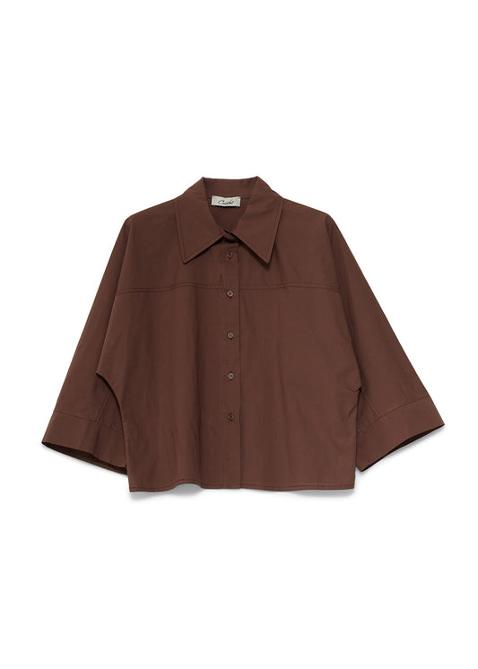 CAMICIA CROPPED MANICA AMPIA POPELINE CROCHÈ