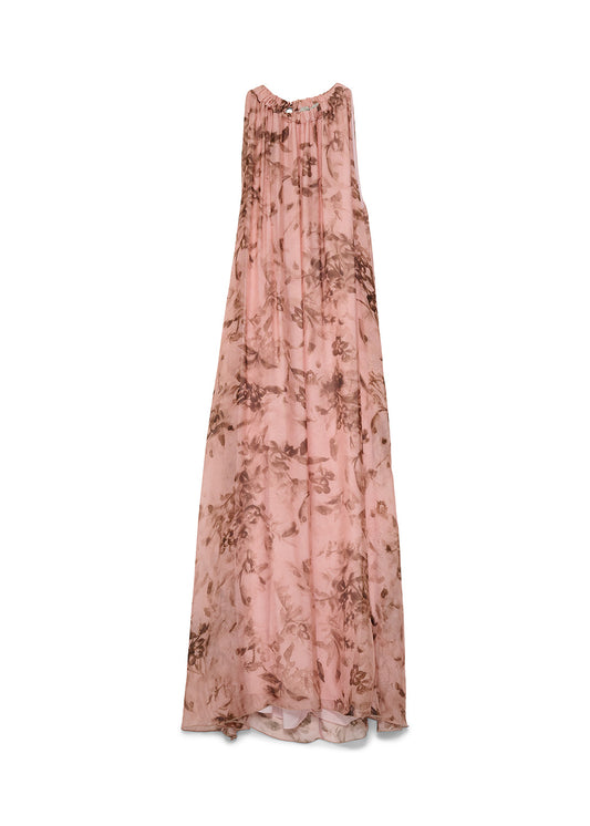ABITO LUNGO SETA FANTASIA FIORE ROSA CROCHÈ