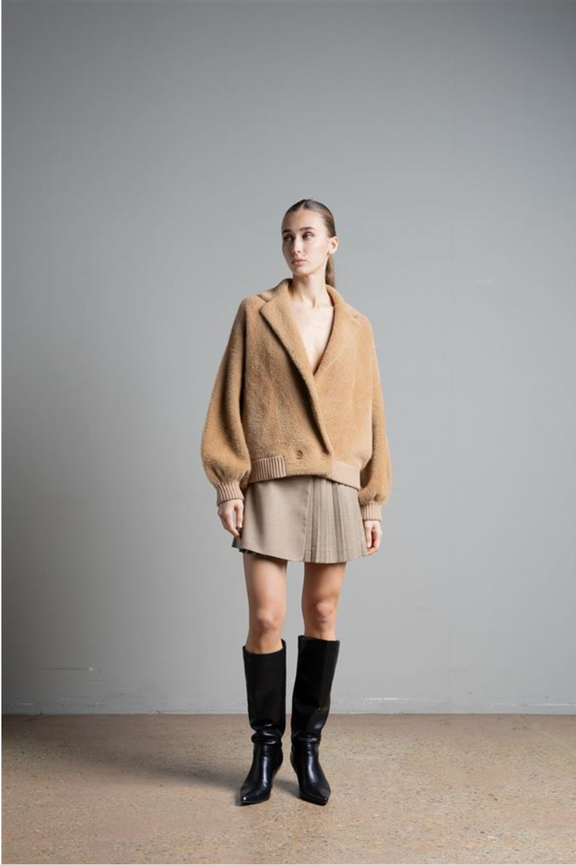 GIACCA MAGLIA EFFETTO PELLICCIA CAMMELLO ICONA