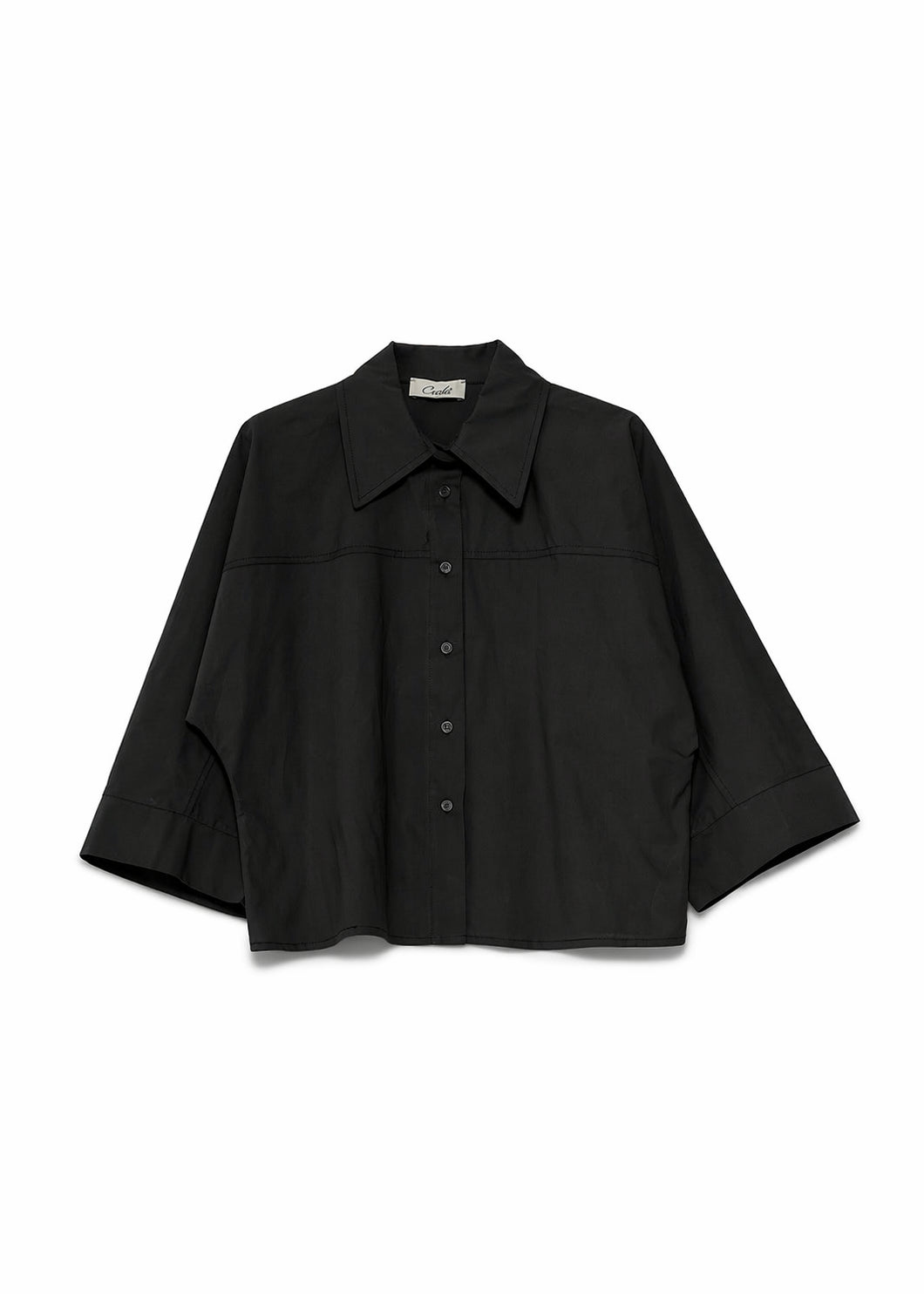 CAMICIA CROPPED MANICA AMPIA POPELINE CROCHÈ