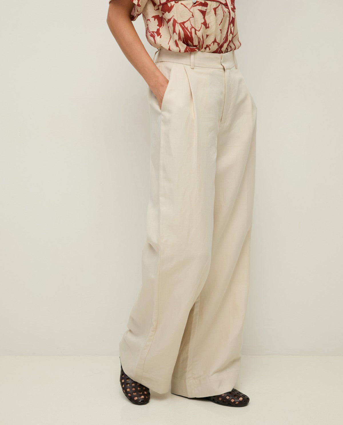 PANTALONE PALAZZO MISTO LINO ECRU YERSE
