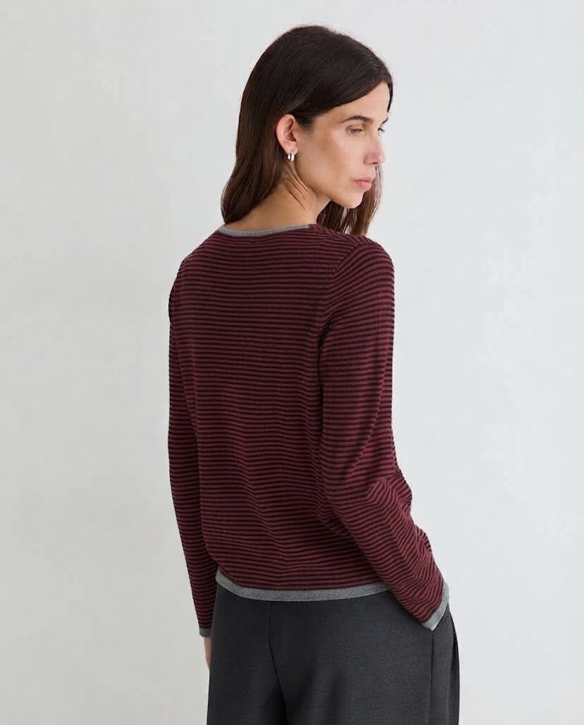 MAGLIA A RIGHE 100% COTONE ORGANICO GRANATA MORO 45501-213 YERSE
