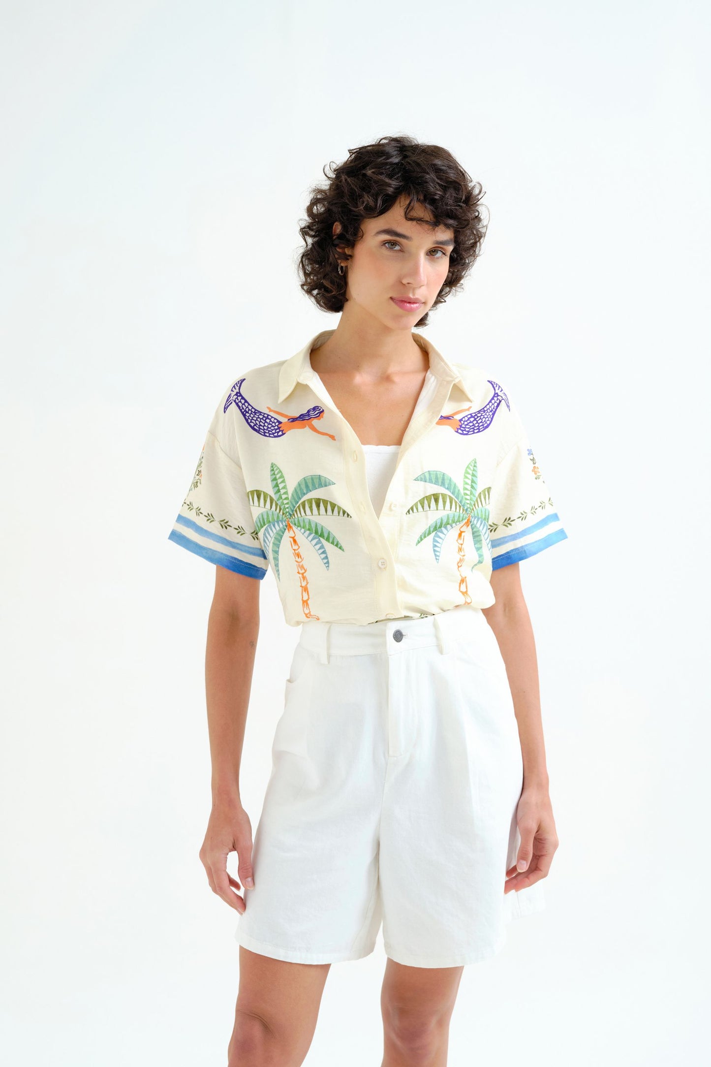 Camicia con stampa di palme e sirene COMPANIA FANTASTICA