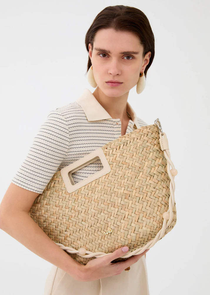 BORSA OLIVIA A MANO+TRACOLLA PAGLIA BIANCO NALÌ