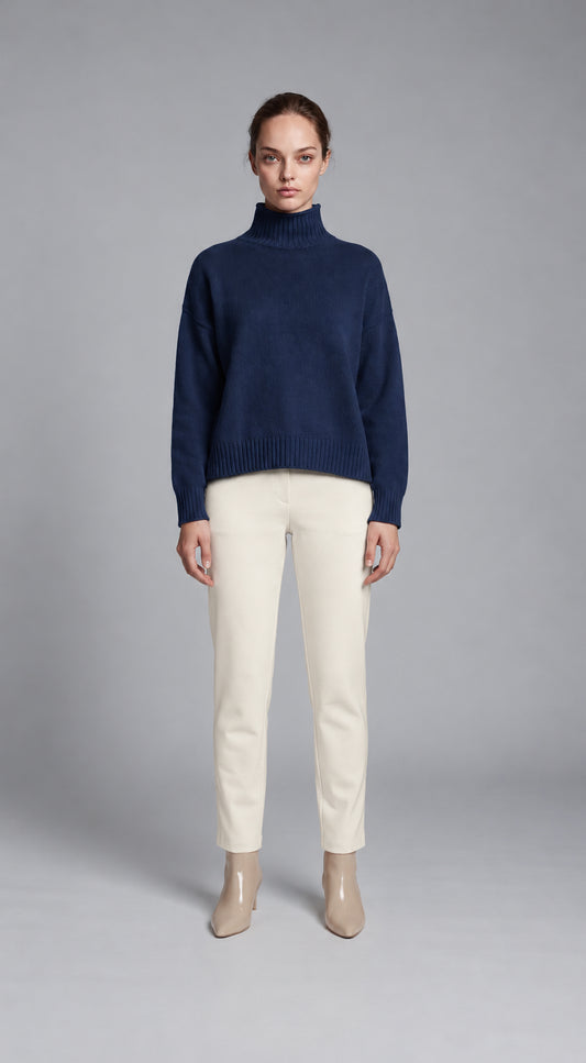 MAGLIA COLLO A CRATERE BLU PURA LAVA CROCHÈ