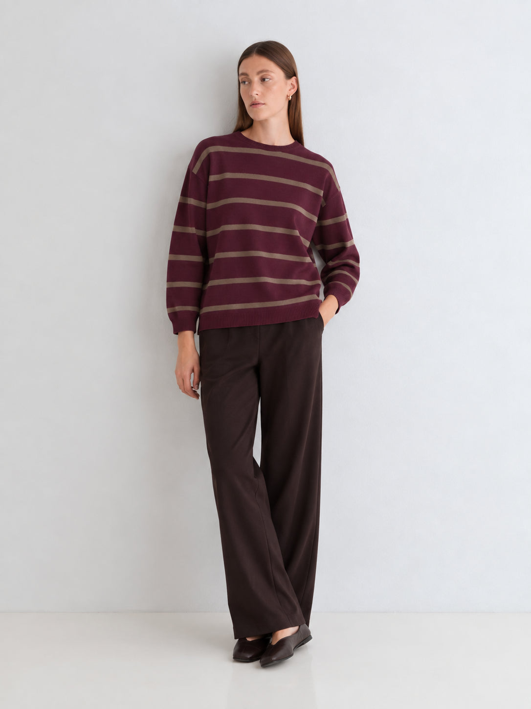 MAGLIONE GIROCOLLO GRANATA A RIGHE 45515-284  YERSE