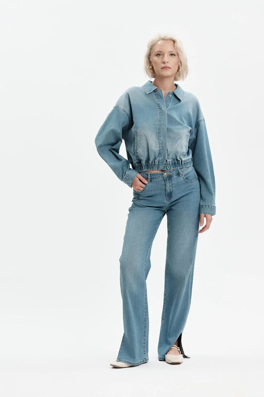 JEANS MODELLO MARTA - PALAZZO DENIM CON SPACCO 7oz WHITE WISE