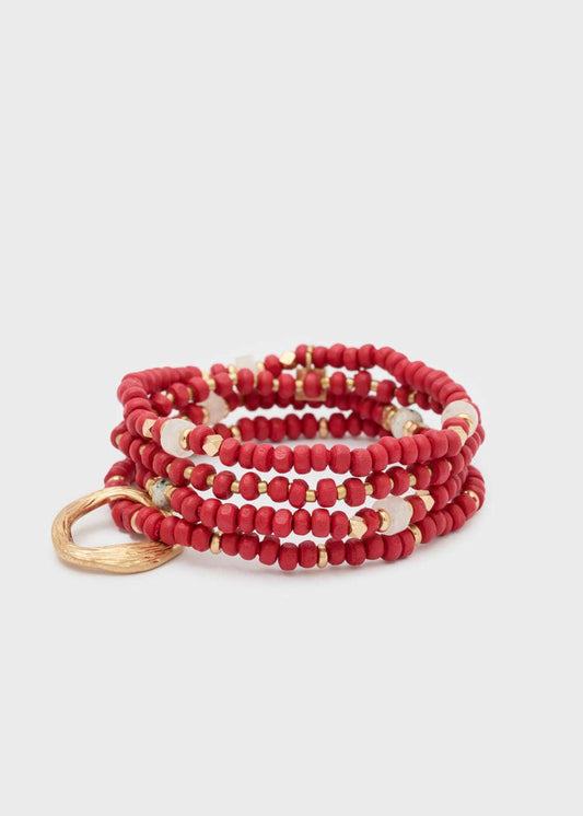 SET BRACCIALI PERLINE IN LEGNO ROSSO NALÌ