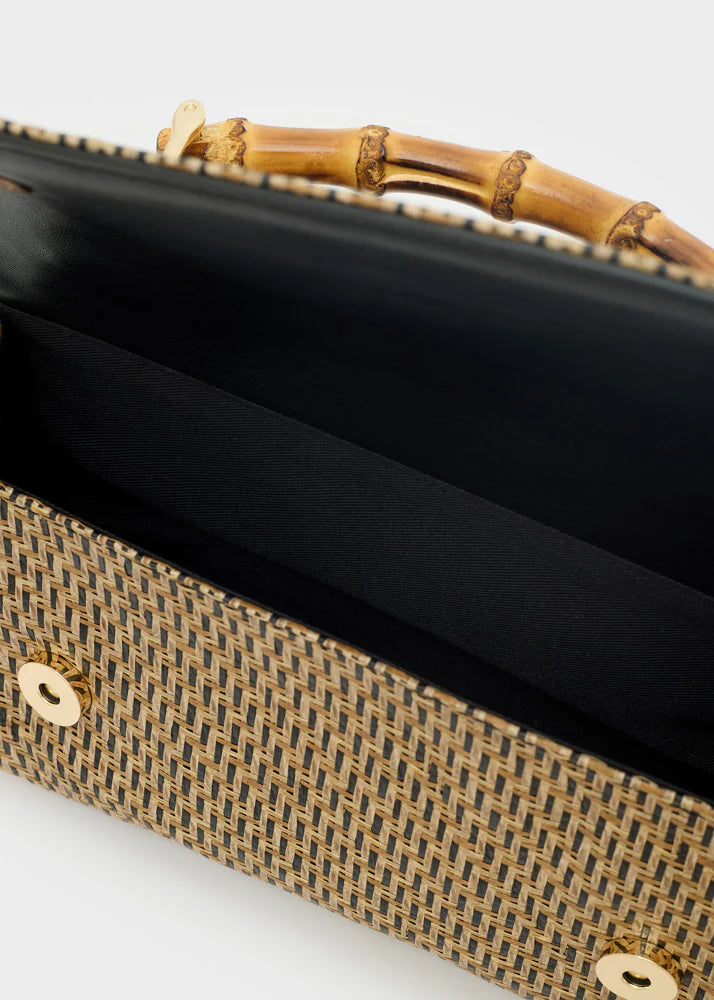 BORSA PALMA IN PAGLIA MANICO IN BAMBOO NERO NALÌ