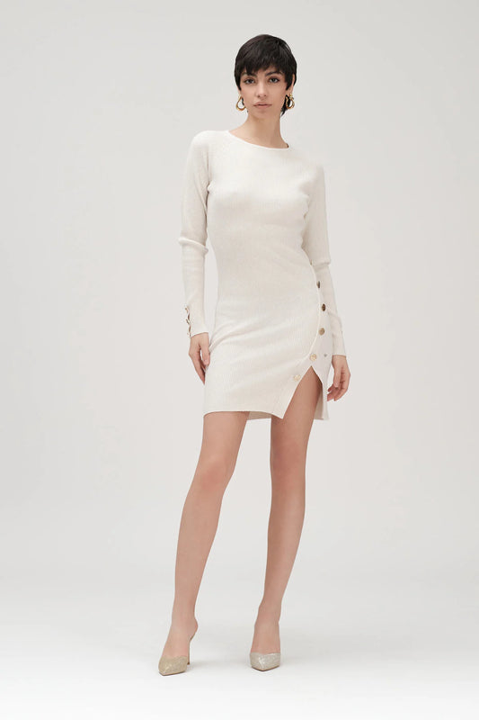 ABITO IN MAGLIA CON BOTTONI ORO WHITE WISE