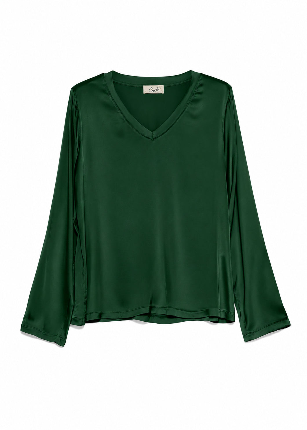 T-SHIRT V MANICA LUNGA RASO ELASTICCIZATO VERDE BOTTIGLIA CROCHÈ