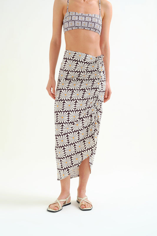 GONNA MIDI FANTASIA OLIVE FLOWER BLACK