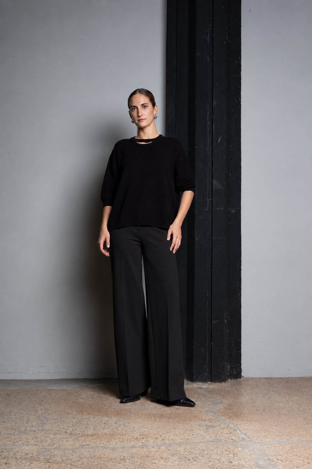 PANTALONI WIDE LEG IN PUNTO MILANO NERO KAOS JEANS