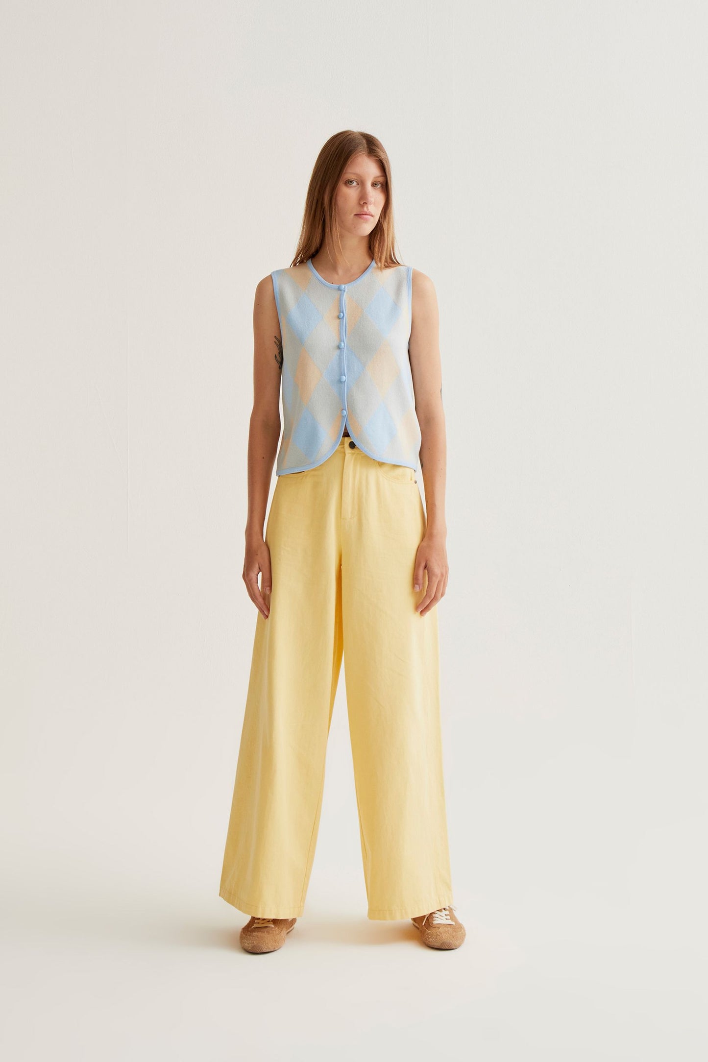 GILET APERTO LOSANGHE AZZURRE BEIGE COMPANIA FANTASTICA